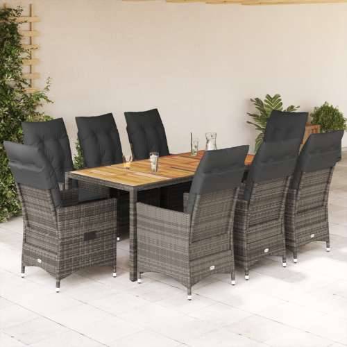 Vrtna garnitura - 9-dijelni vrtni blagovaonski set sivi od poliratana - 190 x 90 x 75 cm Bez naslona za noge 8 Cijena