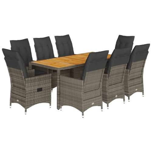 Vrtna garnitura - 9-dijelni vrtni blagovaonski set sivi od poliratana - 190 x 90 x 75 cm Bez naslona za noge 8 Cijena