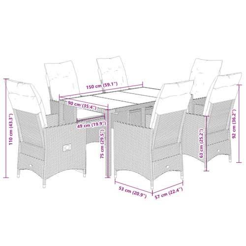 Vrtna garnitura - 7-dijelni vrtni blagovaonski set s jastucima poliratan smeđi - 150 x 90 x 75 cm s podignutom nogom 6 Cijena