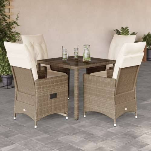 Vrtna garnitura - 5-dijelni vrtni blagovaonski set od poliratana s jastucima bež - 90 x 90 x 75 cm s podignutom nogom 4 Cijena