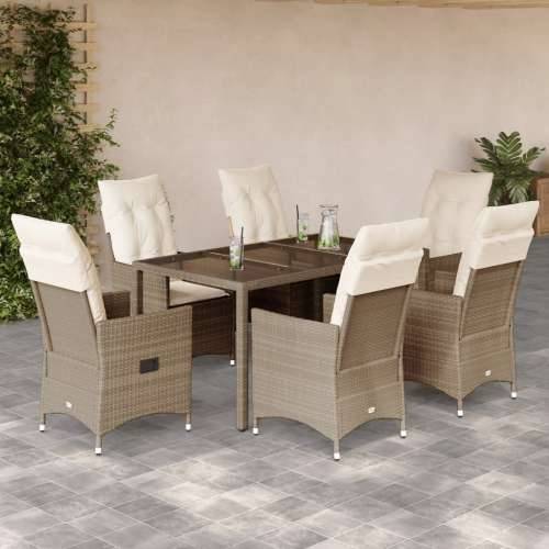 Vrtna garnitura - 7-dijelni vrtni blagovaonski set od poliratana s jastucima bež - 150 x 90 x 75 cm bez podignute noge 6 Cijena