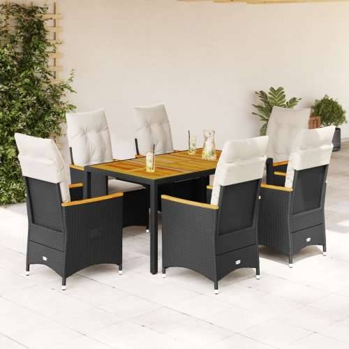 Vrtna garnitura - 7-dijelni vrtni blagovaonski set s jastucima crni od poliratana - 150 x 90 x 75 cm pe rattan and wood 6 Cijena