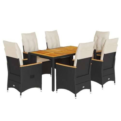 Vrtna garnitura - 7-dijelni vrtni blagovaonski set s jastucima crni od poliratana - 150 x 90 x 75 cm pe rattan and wood 6 Cijena