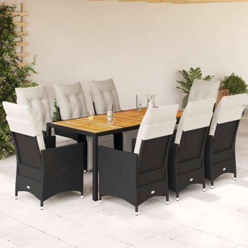 Vrtna garnitura - 9-dijelni vrtni blagovaonski set s jastucima crni od poliratana - 190 x 90 x 75 cm pe rattan and wood 8 Cijena