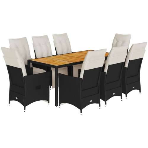 Vrtna garnitura - 9-dijelni vrtni blagovaonski set s jastucima crni od poliratana - 190 x 90 x 75 cm pe rattan and wood 8 Cijena