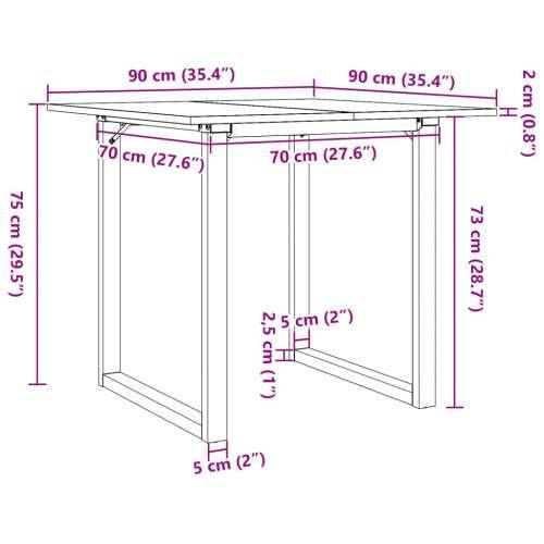 Blagovaonski stol O-oblika 90x90x75 cm od borovine i čelik - 90 x 90 x 75 cm 1 O-oblik O-okvir Cijena