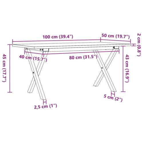 Stolić za kavu X-oblika 100x50x45cm borovina i čelik - 100 x 50 x 45 cm 1 Oblik slova X x-okvir Cijena