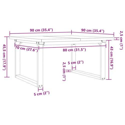 Stolić za kavu O-oblika 90x90x45,5 cm od borovine i čelik - 90 x 90 x 45.5 cm 1 O-oblik O-okvir Cijena