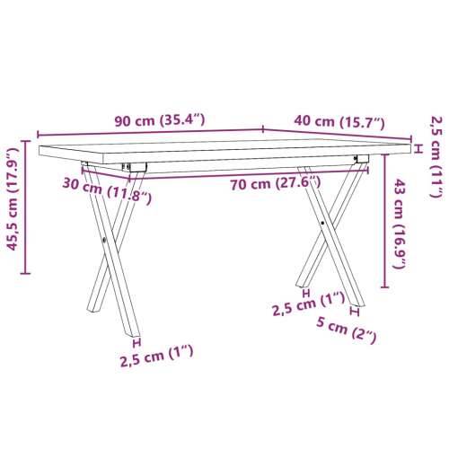 Stolić za kavu X-oblika 90x40x45,5 cm od borovine i čelik - 90 x 40 x 45.5 cm 1 Oblik slova X x-okvir Cijena