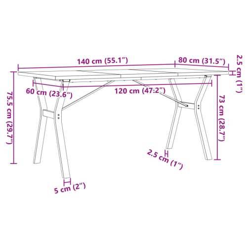 Blagovaonski stol Y-oblika 140x80x75,5 cm od borovine i čelik - 140 x 80 x 75.5 cm 1 Oblik slova Y y-okvir Cijena