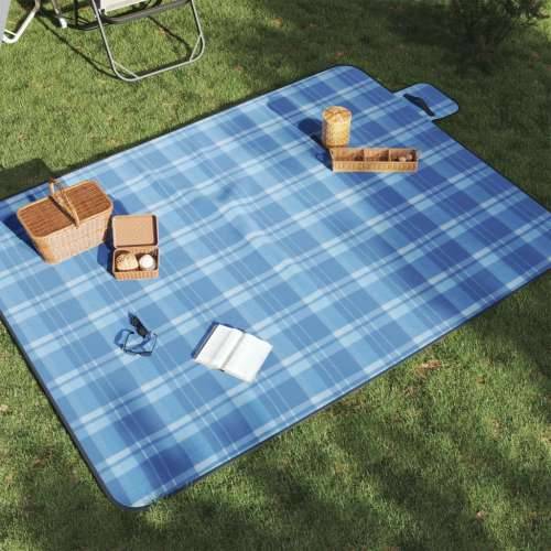 Deka za piknik sklopiva plava karirana 200 x 150 cm baršunasta - Plava 200 x 150 cm Cijena
