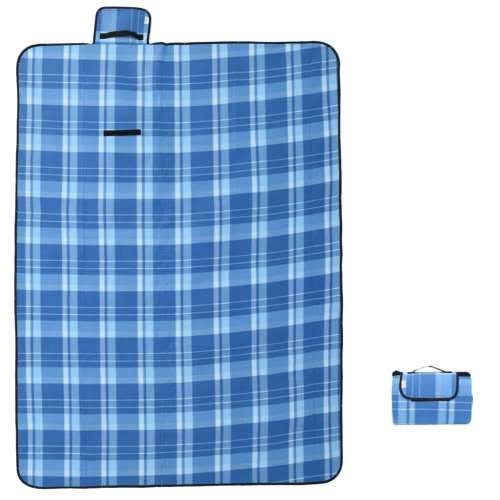 Deka za piknik sklopiva plava karirana 200 x 150 cm baršunasta - Plava 200 x 150 cm Cijena