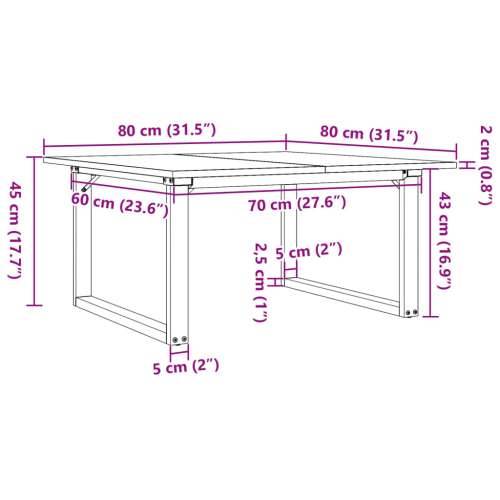 Stolić za kavu O-oblika 80x80x45 cm borovina i čelik - 80 x 80 x 45 cm 1 O-oblik O-okvir Cijena