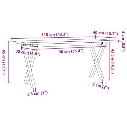 Stolić za kavu X-oblika 110x40x45cm borovina i čelik - 110 x 40 x 45 cm 1 Oblik slova X x-okvir Cijena