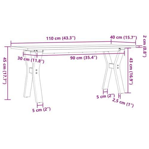 Stolić za kavu Y-oblika 110x40x45cm borovina i čelik - 110 x 40 x 45 cm 1 Oblik slova Y y-okvir Cijena