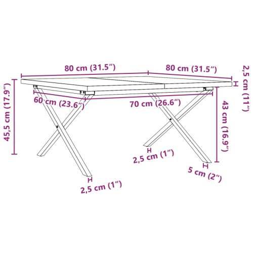 Stolić za kavu X-oblika 80x80x45,5 cm od borovine i čelik - 80 x 80 x 45.5 cm 1 Oblik slova X x-okvir Cijena