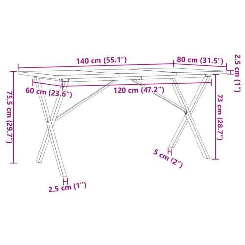 Blagovaonski stol X-oblika 140x80x75,5 cm od borovine i čelik - 140 x 80 x 75.5 cm 1 Oblik slova X x-okvir Cijena