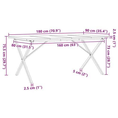 Blagovaonski stol X-oblika 180x90x75,5 cm od borovine i čelik - 180 x 90 x 75.5 cm 1 Oblik slova X x-okvir Cijena