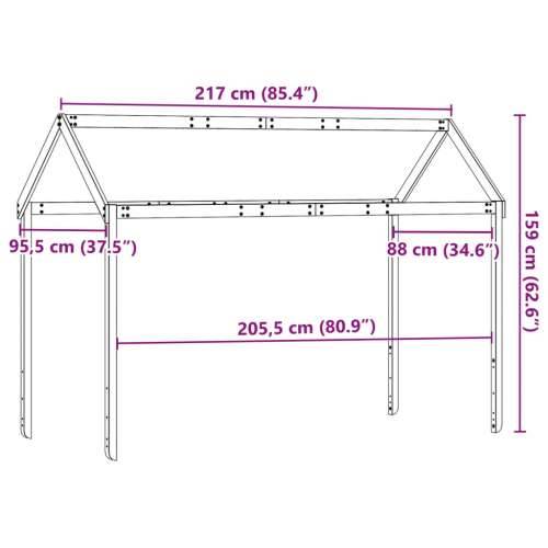 Krov za dječji krevet 217 x 95,5 x 159 cm od masivne borovine - Prirodna 217 x 95.5 x 159 cm Cijena
