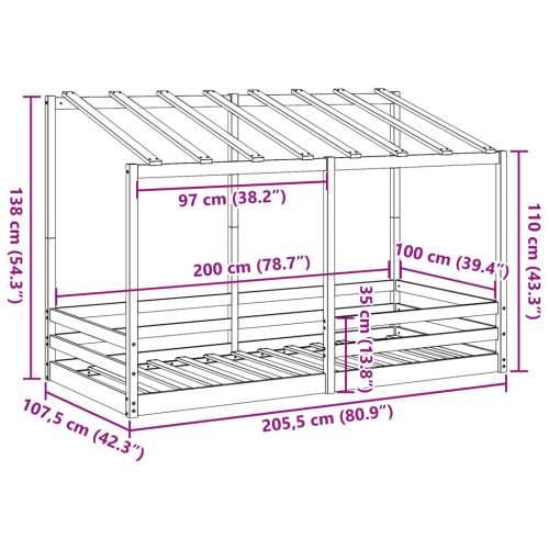 Dječji krevet s krovom bijeli 100 x 200 cm od masivne borovine - Bijela 100 x 200 cm Cijena