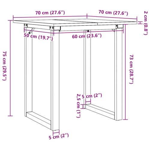 Blagovaonski stol O-oblika 70x70x75 cm od borovine i čelik - 70 x 70 x 75 cm 1 O-oblik O-okvir Cijena