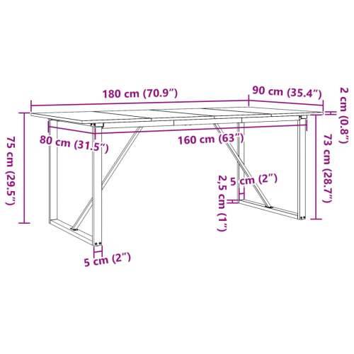 Blagovaonski stol O-oblika 180x90x75 cm od borovine i čelik - 180 x 90 x 75 cm 1 O-oblik O-okvir Cijena