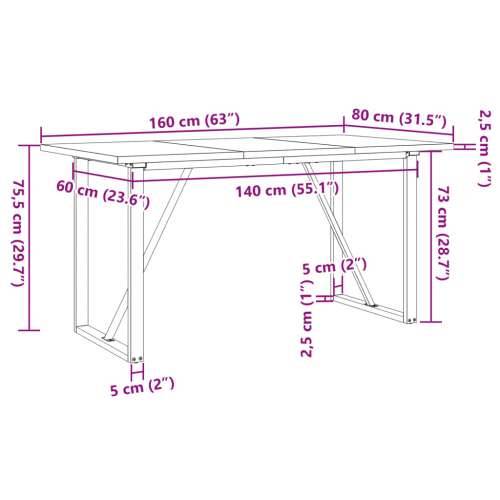 Blagovaonski stol O-oblika 160x80x75,5 cm od borovine i čelik - 160 x 80 x 75.5 cm 1 O-oblik O-okvir Cijena
