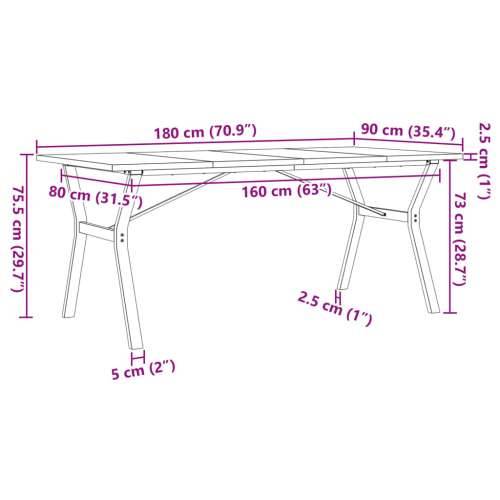 Blagovaonski stol Y-oblika 180x90x75,5 cm od borovine i čelik - 180 x 90 x 75.5 cm 1 Oblik slova Y y-okvir Cijena