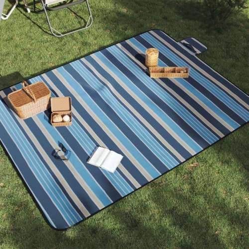 Deka za piknik sklopiva plava bijela pruga 200x150cm baršunasta - Plava i bijela 200 x 150 cm Cijena