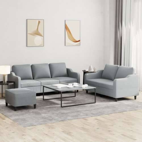 3-dijelni set sofa s jastucima svjetlosivi od tkanine - Svjetlosiva s jastučićima i tabureom Cijena