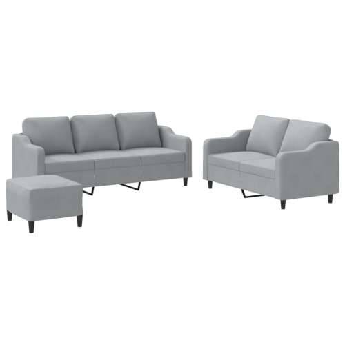 3-dijelni set sofa s jastucima svjetlosivi od tkanine - Svjetlosiva s jastučićima i tabureom Cijena