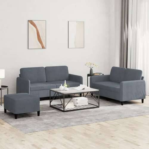 3-dijelni set sofa tamnosivi baršunasti - Tamno siva s jastučićima i tabureom Cijena