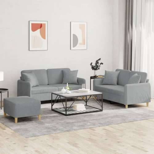 3-dijelni set sofa s jastucima svjetlosivi od tkanine - Svjetlosiva s jastucima i tabureom Cijena