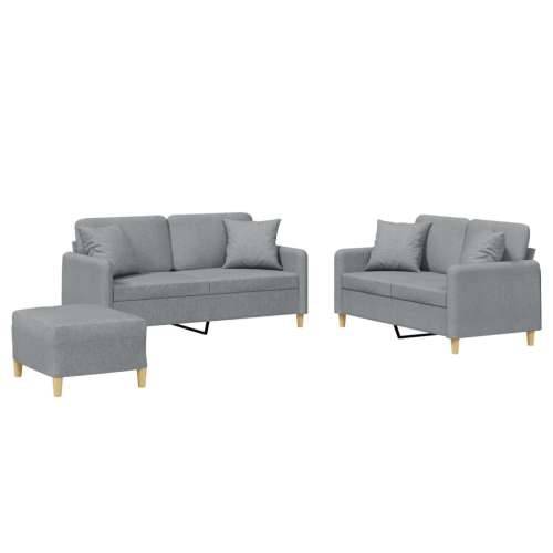 3-dijelni set sofa s jastucima svjetlosivi od tkanine - Svjetlosiva s jastucima i tabureom Cijena