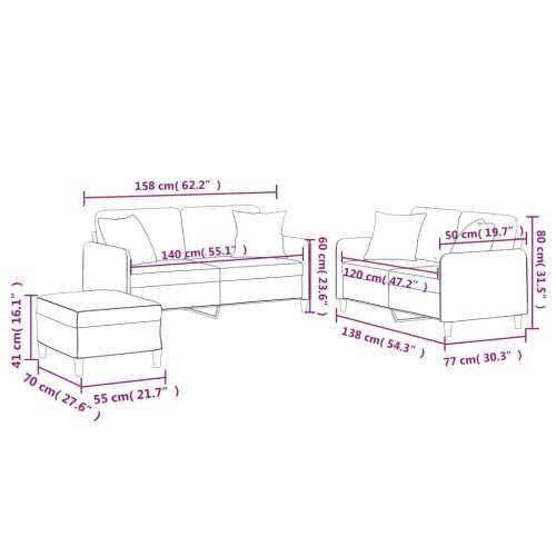 3-dijelni set sofa s jastucima svjetlosivi od tkanine - Svjetlosiva s jastucima i tabureom Cijena