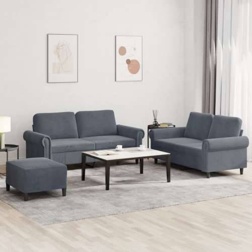 3-dijelni set sofa s jastucima tamnosivi baršunasti - Tamno siva S osloncem za noge Cijena