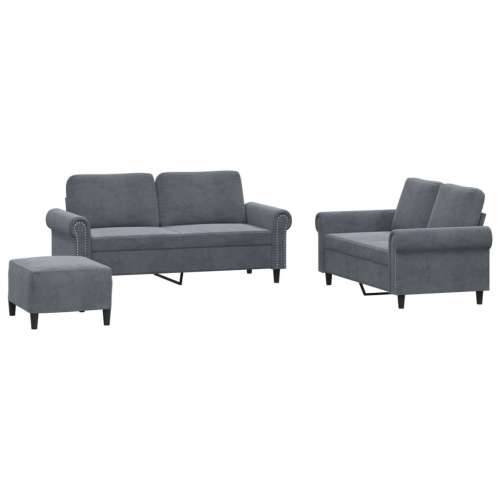 3-dijelni set sofa s jastucima tamnosivi baršunasti - Tamno siva S osloncem za noge Cijena