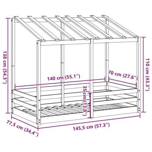 Dječji krevet s krovom bijeli 70 x 140 cm od masivne borovine - Bijela 70 x 140 cm Cijena
