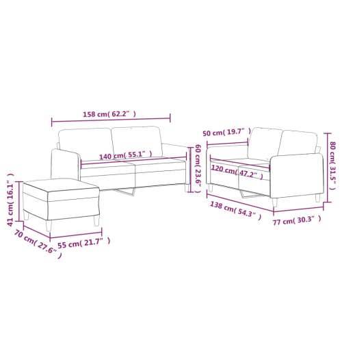 3-dijelni set sofa s jastucima svjetlosivi od tkanine - Svjetlosiva S osloncem za noge Cijena
