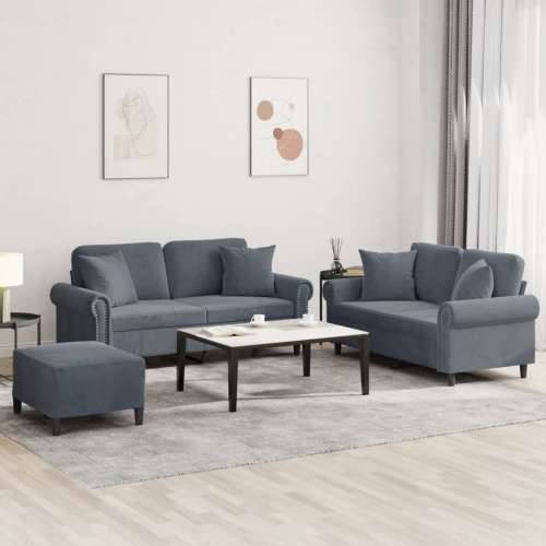 3-dijelni set sofa s jastucima tamnosivi baršunasti - Tamno siva s jastucima i tabureom Cijena