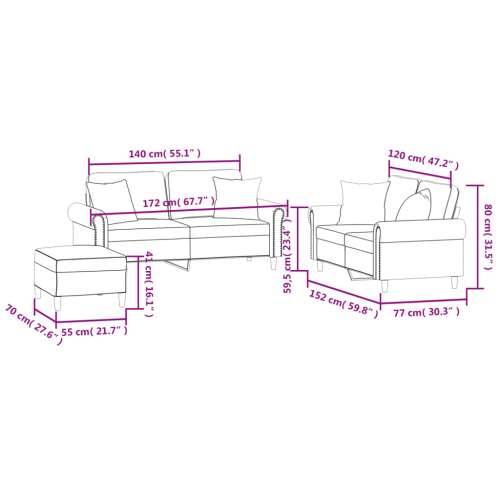 3-dijelni set sofa s jastucima tamnosivi baršunasti - Tamno siva s jastucima i tabureom Cijena