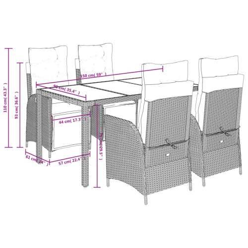 Vrtna garnitura - 5-dijelni vrtni blagovaonski set sivi od poliratana - Siva Dužina stola 150 cm 4 Cijena