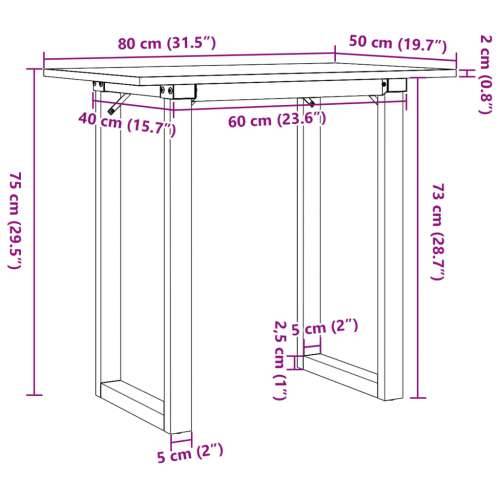 Blagovaonski stol O-oblika 80x50x75 cm od borovine i čelik - 80 x 50 x 75 cm 1 O-oblik O-okvir Cijena