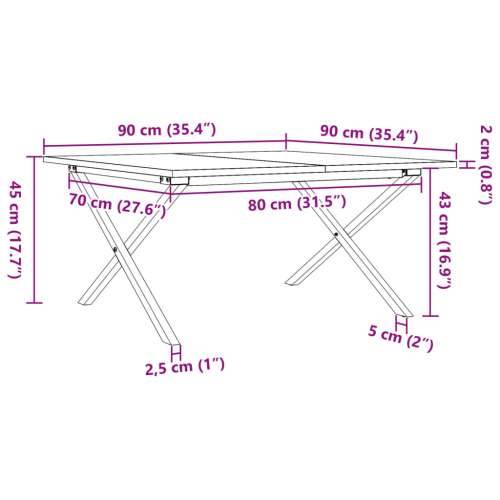Stolić za kavu X-oblika 90x90x45 cm borovina i čelik - 90 x 90 x 45 cm 1 Oblik slova X x-okvir Cijena