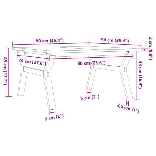 Stolić za kavu Y-oblika 90x90x45 cm borovina i čelik - 90 x 90 x 45 cm 1 Oblik slova Y y-okvir Cijena