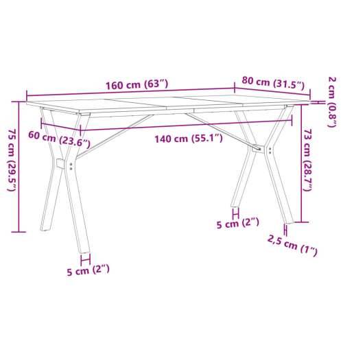 Blagovaonski stol Y-oblika 160x80x75 cm od borovine i čelik - 160 x 80 x 75 cm 1 Oblik slova Y y-okvir Cijena