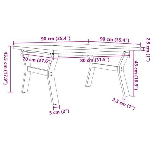 Stolić za kavu Y-oblika 90x90x45,5 cm od borovine i čelik - 90 x 90 x 45.5 cm 1 Oblik slova Y y-okvir Cijena