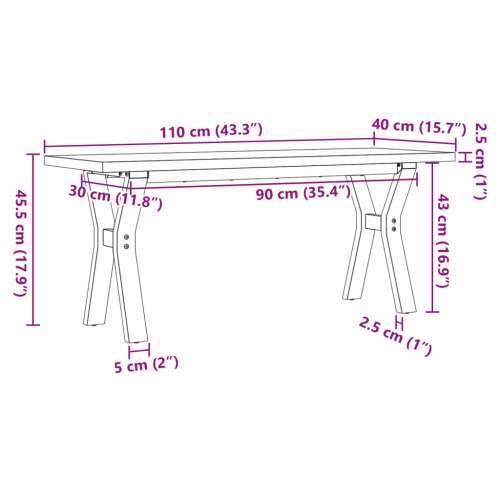 Stolić za kavu Y-oblika 110x40x45,5 cm od borovine i čelik - 110 x 40 x 45.5 cm 1 Oblik slova Y y-okvir Cijena