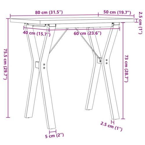 Blagovaonski stol Y-oblika 80x50x75,5 cm od borovine i čelik - 80 x 50 x 75.5 cm 1 Oblik slova Y y-okvir Cijena