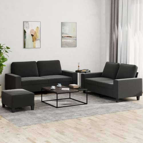 3-dijelni set sofa crni od tkanine - Crna s jastučićima i tabureom Cijena